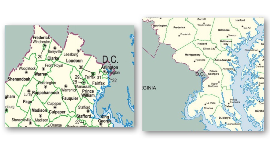 Maryland and Virginia County maps